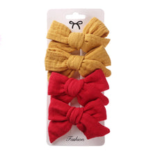 Load image into Gallery viewer, 4Pcs Baby Bows Hair Clips Cotton Linen Hairpins for Girls