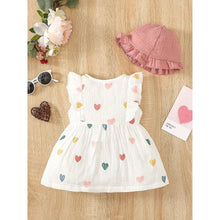 Load image into Gallery viewer, Baby Girl Summer Dress Set (0–9M) – Love Print Sleeveless Dress with Matching Hat