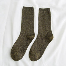 Load image into Gallery viewer, Fashion Women's Socks Golden Silver Silk Socks Spring Autumn Harajuku Retro Shiny Filigree Socks Women Breathable Glitter Socks