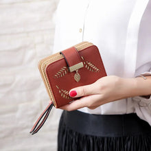 Load image into Gallery viewer, Fashion Women's Purse Short Zipper Wallet Women Leather 2023 Luxury Brand Small Women Wallets Clutch Bag With Hollow Out Leaves