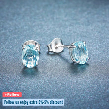 Load image into Gallery viewer, HUTANG Aquamarine Women's Stud Earrings Natural Blue Gemstone Solid 925 Sterling Silver Fine Elegant Classic Jewelry for Gift