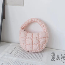 Load image into Gallery viewer, Fashion Mini Puffer Tote Bag Quilted Circle Phone Purse Elegant Purple Soft Nylon Padded Key Pouch Simple Trend Handbag