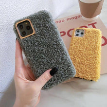 Load image into Gallery viewer, Fashion Teddy Plush Soft Phone Case for iPhone 13 12 11 Pro Max XS Max XR X SE Furry fluffy Warm Cover for iPhone 6 7 8 Plus Furry Plush Design Soft Silicone Bumper Fashion Fluffy Fur Warm Protective Back Cover