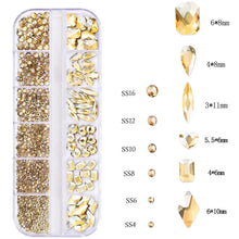 Load image into Gallery viewer, 2400+ Shiny Clear Crystal Nail Rhinestones - Mixed Sizes & Shapes Flatback Gems