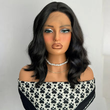 Load image into Gallery viewer, Short Wavy Black Curly Bob Wigs for Women Synthetic Free Part Shoulder Length Short Body Wave Glueless 13X4 Lace Front wigs