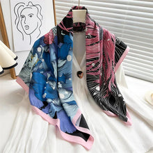 Load image into Gallery viewer, 90x90cm Square Silk-Feel Scarf – Luxury Women’s Shawl & Head Wrap