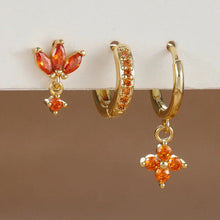 Load image into Gallery viewer, 3PCS Zircon Flower Dangle Earrings – Orange & Blue Stainless Steel Set