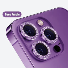 Load image into Gallery viewer, Glitter Diamond Rhinestones Metal Ring Camera Tempered Glass For iPhone 11 12 13 14 Pro Max Mini Plus Lens Protector Full Cover 9H Tempered Glass Camera Lens Protector Metal Single Ring Full Coverage Camera Lens Protector