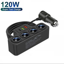 Load image into Gallery viewer, 3 in 1 USB Type C Socket 120W Car Cigarette Lighter Splitter 12V 24V Fast Charger Phone Power Adapter for Car DVR GPS Dashcam