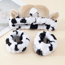 Load image into Gallery viewer, 3pcs Wash Face Headband Soft Comfortable Plush Headband Wrist Strap Set For Girls Cartoon Cat Ear Shaped Wash Up Headband Kit