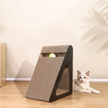Load image into Gallery viewer, 2-in-1 Cat Scratcher Triangle Toy with Spinning Balls – Sturdy Corrugated Cardboard Anti-Scratch Board for Stress Relief & Indoor Play