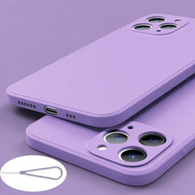 Load image into Gallery viewer, Square Silicone Case for IPhone 13 Pro Max 12 Mini Full Protector Silicone Ultra-Thin Shockproof Case Soft Scratch-Resistant Microfiber Lining Cover With Strap