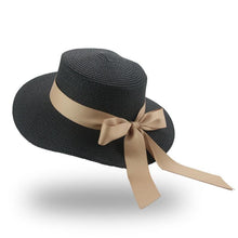 Load image into Gallery viewer, Elegant Adult Bucket Hat Beach Summer Straw Hats for Women Beach Sun Straw Hat Wide Luxury Comfortable Hat Flat Top Ribbon Bowknot Elegant Luxury Women Summer Hat 56-58cm
