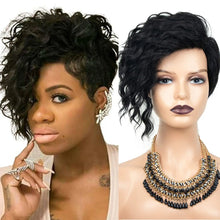 Load image into Gallery viewer, Short Curly Wigs for Black Women Natural Looking Wavy Short Black Wigs with Bangs Side Part Synthetic Hair Fashion Wigs