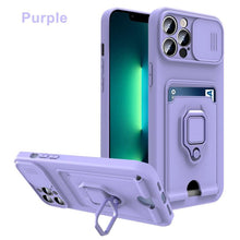 Load image into Gallery viewer, Rotatable Ring Holder Camera Protect Phone Case For iPhone 14 13 12 11 Pro Max Cover Protective Camera Slide Case With 360 Degree Adjustable Rotating Ring Silicone Case For Iphone