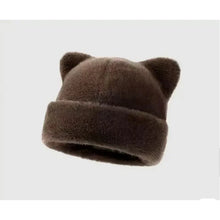 Load image into Gallery viewer, Leopard print plush teddy bear hat for women, sweet and cute, thick and warm, retro and versatile, hooded beanie.