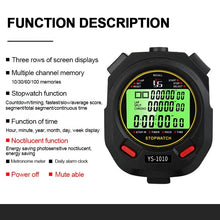 Load image into Gallery viewer, Digital Sports Stopwatch Timer 10/30/60/100 Tracks Luminous Stopwatch Professional Chronograph Counter Outdoor Training Timer