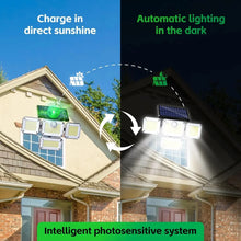 Load image into Gallery viewer, 4-Head Outdoor Solar Motion Sensor Light – 122 LED Floodlight, 3000 Lumens, 270° Wide-Angle IP65 Waterproof Security Lamp