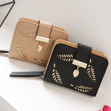 Load image into Gallery viewer, Fashion Women's Purse Short Zipper Wallet Women Leather 2023 Luxury Brand Small Women Wallets Clutch Bag With Hollow Out Leaves
