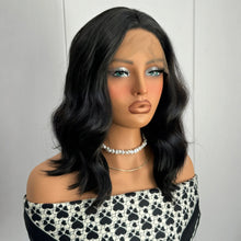 Load image into Gallery viewer, Short Wavy Black Curly Bob Wigs for Women Synthetic Free Part Shoulder Length Short Body Wave Glueless 13X4 Lace Front wigs