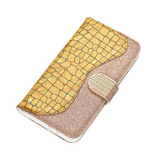 Load image into Gallery viewer, Glitter Leather Case For iPhone 11 12 13 14 Pro XR XS Max Alligator Flip Case Cover For iPhone SE Glitter Matching Texture Horizontal Flip Leather Case with Card Slots & Holder & Wallet Phone Accessories