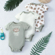 Load image into Gallery viewer, 3PCS Baby Bodysuit Set for Boys | Summer Short Sleeve Cotton Romper with Cartoon Dinosaur & Stripe Designs