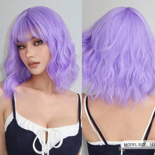 Load image into Gallery viewer, Short Wavy Wine Red Synthetic Wigs for Women Curly Lolita Wigs With Bangs Shoulder Length Wigs Natural Looking Daily Cosplay