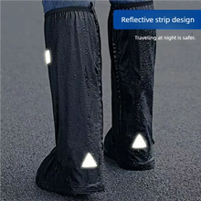 Load image into Gallery viewer, Black Waterproof Rain Boot Shoe Covers with Reflector – High-Top Bike & Motorcycle