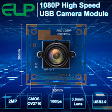Load image into Gallery viewer, ELP 1080P Camera Module 2.0Megapixel 1920*1080 CMOS OV2710 MJPEG 30fps/60fps/120fps Mini Usb Endoscope Mini USB Camera Module