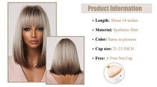 Load image into Gallery viewer, Short Straight Synthetic Wigs for Women Blonde to Brown Ombre Bob Wigs with Bangs Daily Cosplay Party Heat Resistant Fake Hair