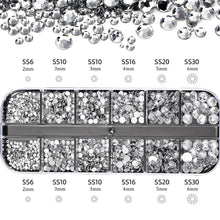 Load image into Gallery viewer, 2400+ Shiny Clear Crystal Nail Rhinestones - Mixed Sizes & Shapes Flatback Gems