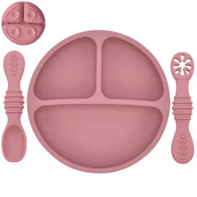 Load image into Gallery viewer, Silicone Baby Sucker Plate & Rice Spoon Set Cute Cartoon Tableware