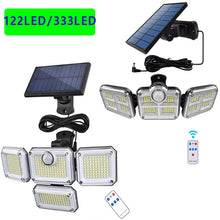 Load image into Gallery viewer, 4-Head Outdoor Solar Motion Sensor Light – 122 LED Floodlight, 3000 Lumens, 270° Wide-Angle IP65 Waterproof Security Lamp