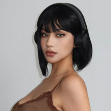 Load image into Gallery viewer, Short Straight Bob Wigs for Women Black Brown Synthetic Natural Hair Wig with Bangs Heat Resistant Cosplay Daily Use Hair