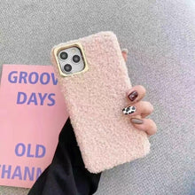 Load image into Gallery viewer, Fashion Teddy Plush Soft Phone Case for iPhone 13 12 11 Pro Max XS Max XR X SE Furry fluffy Warm Cover for iPhone 6 7 8 Plus Furry Plush Design Soft Silicone Bumper Fashion Fluffy Fur Warm Protective Back Cover