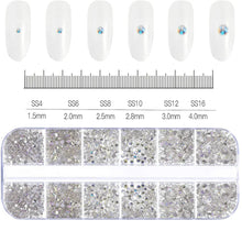 Load image into Gallery viewer, 2400+ Shiny Clear Crystal Nail Rhinestones - Mixed Sizes & Shapes Flatback Gems