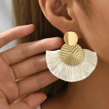 Load image into Gallery viewer, Bohemian Tassel Earrings β White Fringe Dangle Statement Jewelry for Women