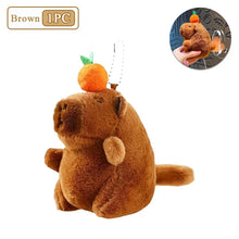 Load image into Gallery viewer, Plush Capybara Keychain – Cute Persimmon Wagging Tail Pendant Toy