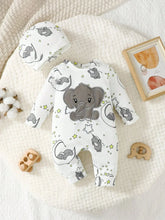 Load image into Gallery viewer, 2 PCS Baby Romper with Hat Set Long Sleeve Elephant Embroidery Outfit for Boys & Girls 0β2 Years