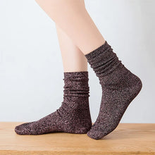 Load image into Gallery viewer, Fashion Women's Socks Golden Silver Silk Socks Spring Autumn Harajuku Retro Shiny Filigree Socks Women Breathable Glitter Socks