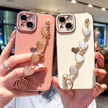 Load image into Gallery viewer, Luxury Love Heart Elegant Sparkle Case With Chain Bracelet Strap Soft Protective Bumper Cover Compatible with iPhone Bracelet soft case for iPhone 12 Pro Max 11 pro max X XS XR 7 8 Plus Stylish Phone Cover