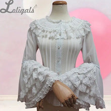 Load image into Gallery viewer, Retro Style Long Flare Sleeve Lolita Lace Blouse Women's Plus Size Chiffon White Shirt with Layered Lace Ruffles