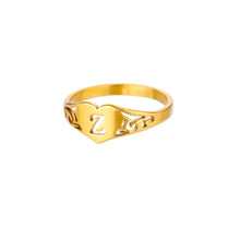 Load image into Gallery viewer, Fashion Hollow Initial Letter Heart Rings For Women Gold Color Stainless Steel A-Z Letter Ring Aesthetic Wedding Jewelry Gift