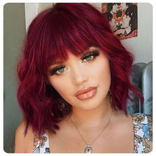 Load image into Gallery viewer, Short Wavy Bob Wigs with Bangs for Women Short Bob Curly Wig Synthetic Hair Wavy Wigs Heat Resistant Fiber Wig