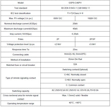 Load image into Gallery viewer, GEYA GSP9 Photovoltaic DC SPD 2P 600V 1000V 20KA~40KA Surge Protector Protective Device Lightning Protection Din Rail T1+T2
