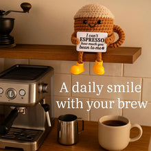 Load image into Gallery viewer, Funny Crochet Emotional Support Coffee Doll With Card Desktop Ornament Handmade Knitted Coffee Dolls Christmas Gifts Home Decor