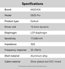 Load image into Gallery viewer, NiceHCK EB2S PRO HIFI Wired Microphone Earphone 15.4mm Dynamic Unit Earbud Bass Headset With Silver Plated OCC Mixed Cable IEM