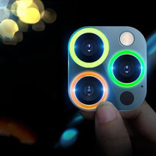 Load image into Gallery viewer, 9H Tempered Glass Camera Cover Screen Protector Metal Individual Ring For iPhone Phone Glitter Camera Lens Protector Film For iPhone 14 13 12 11 Pro Max Luminous Lens Metal Glass Protective Cover