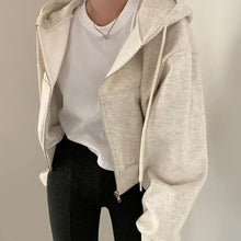 Load image into Gallery viewer, Women’s Y2K Zip Up Hoodie – Solid Color Oversized Crop Sweatshirt with Hood, Harajuku Streetwear Casual Jacket