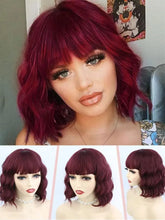 Load image into Gallery viewer, Short Wavy Bob Wigs with Bangs for Women Short Bob Curly Wig Synthetic Hair Wavy Wigs Heat Resistant Fiber Wig
